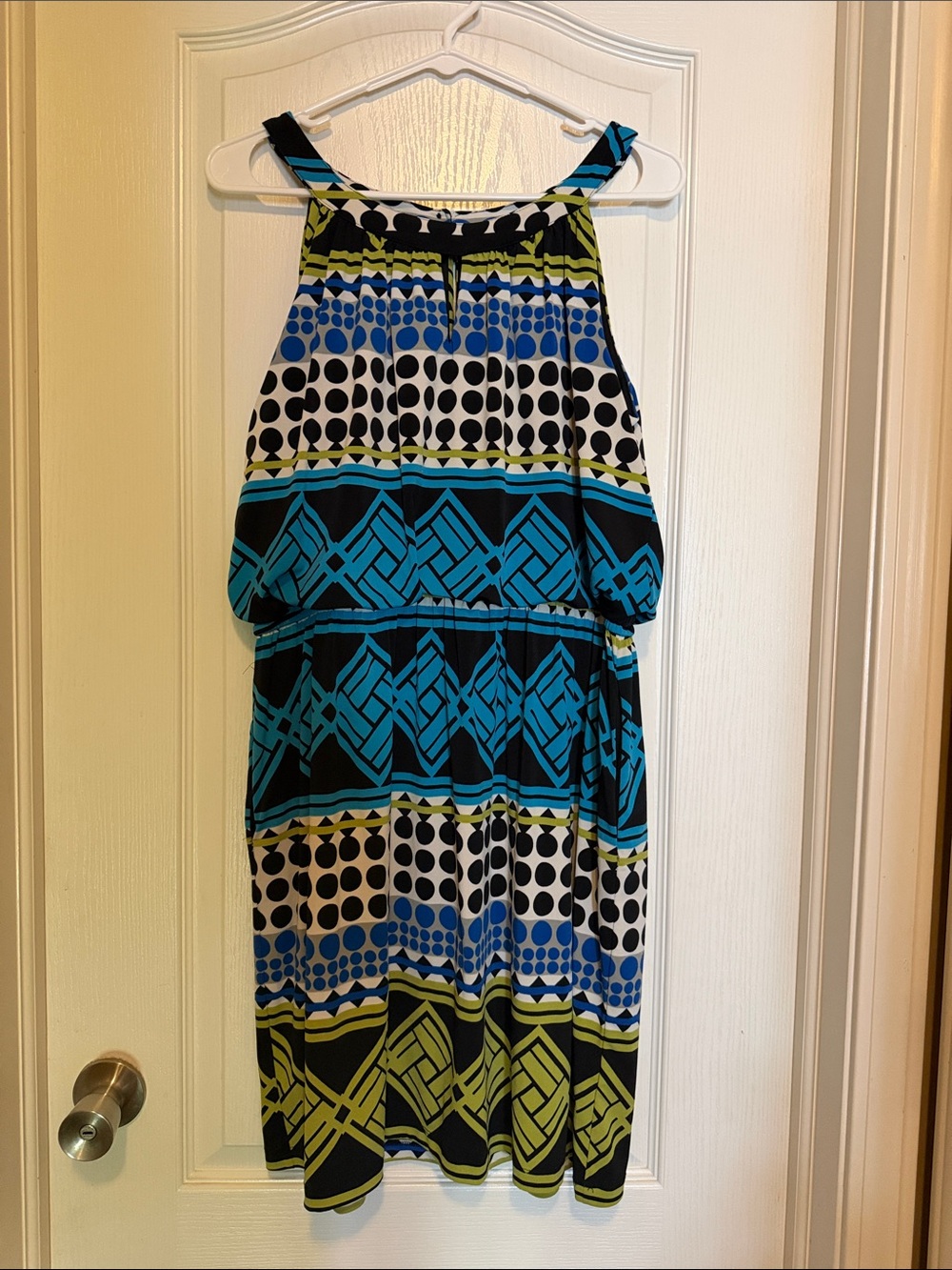 Fenn Wright Manson Black Dress with Blue & Lime Geometric Print
